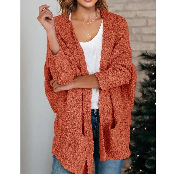 🎲 452. Womens Chunky Popcorn Cardigan Oversized Open Batwing Fuzzy Knit Sweater - Picture 4 of 7